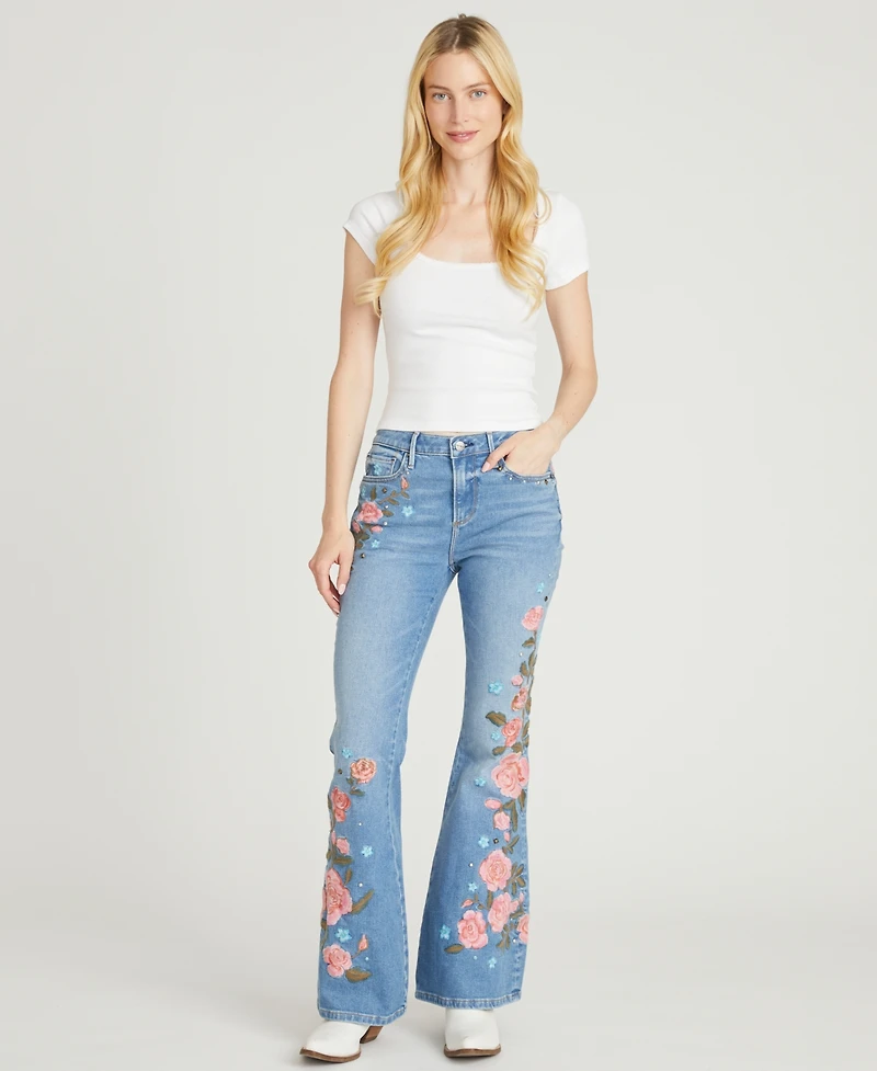 Driftwood Women's Farrah Flare Floral Embroidered Jeans