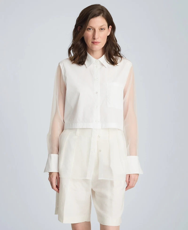 Kenneth Cole Women's Cotton-Blend Long-Sleeve Shirt