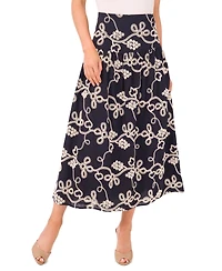 CeCe Women's Eyelet Embroidered Wide Yoke Midi Skirt