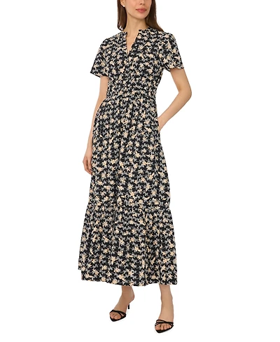 CeCe Women's Short-Sleeve V-Neck Printed Maxi Dress