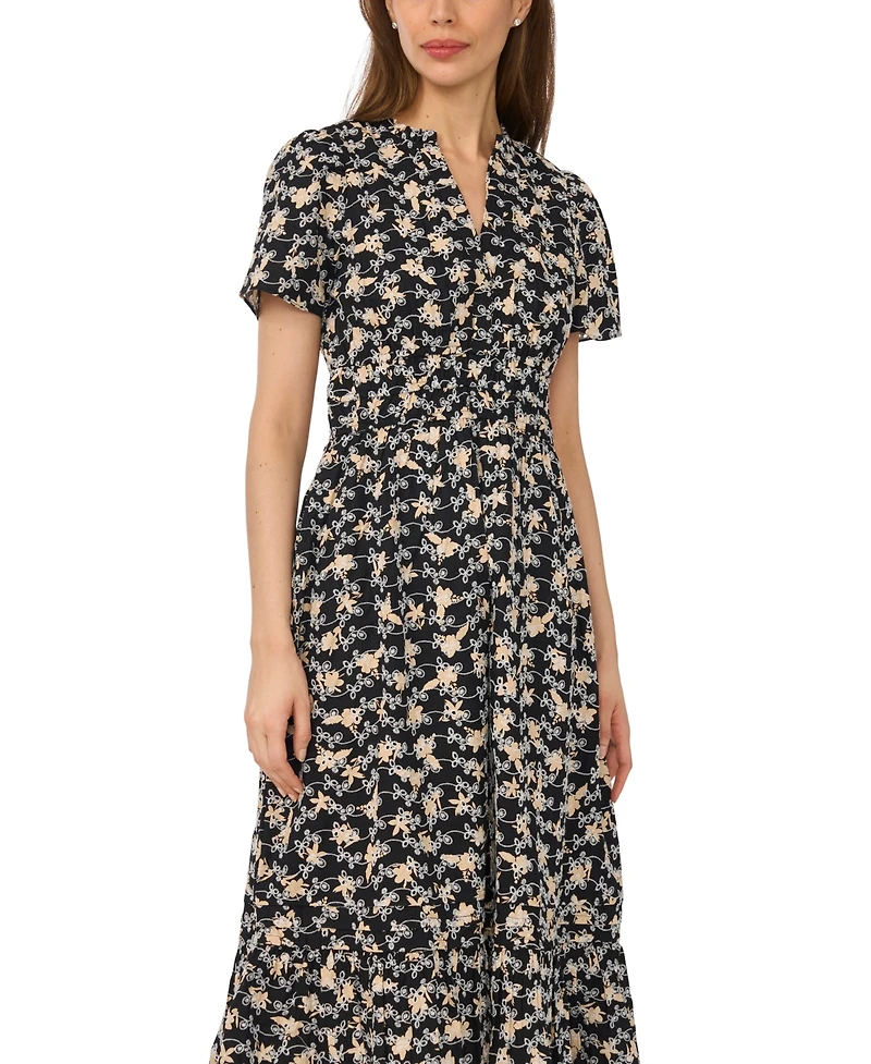 CeCe Women's Short-Sleeve V-Neck Printed Maxi Dress