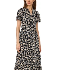 CeCe Women's Short-Sleeve V-Neck Printed Maxi Dress