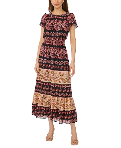 CeCe Women's Short-Sleeve Printed Maxi Dress