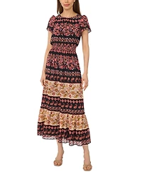 CeCe Women's Short-Sleeve Printed Maxi Dress