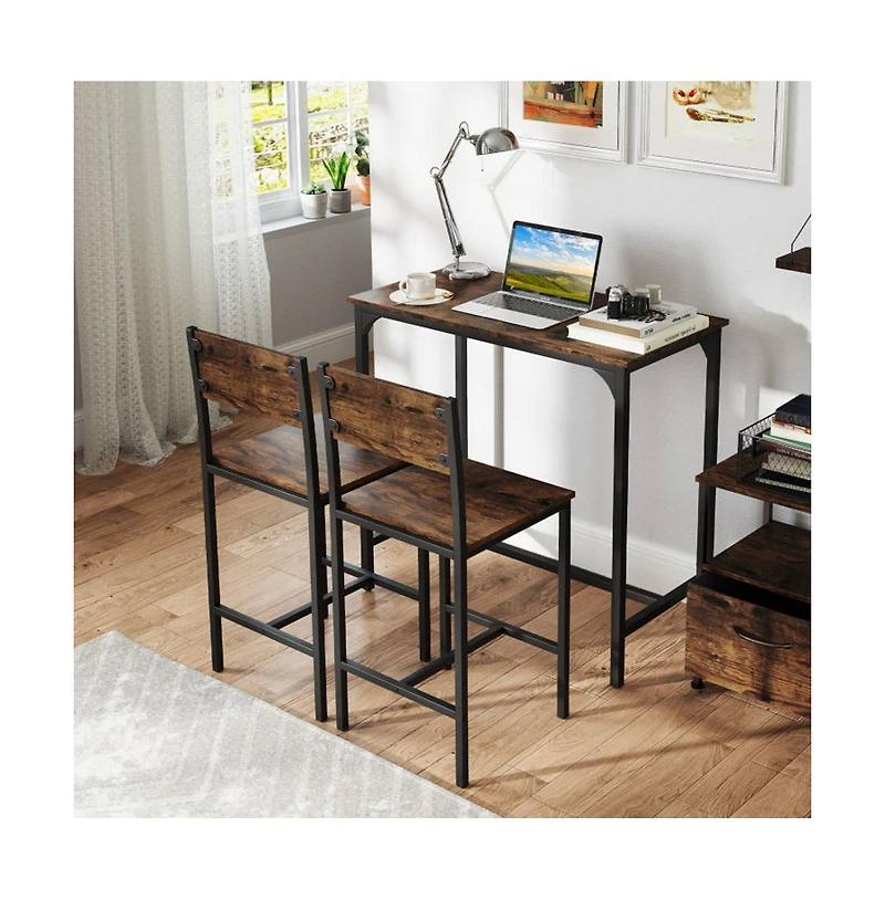Boyel Living 3 Piece Bar Table Set with Backrest and Footrest for Small Space
