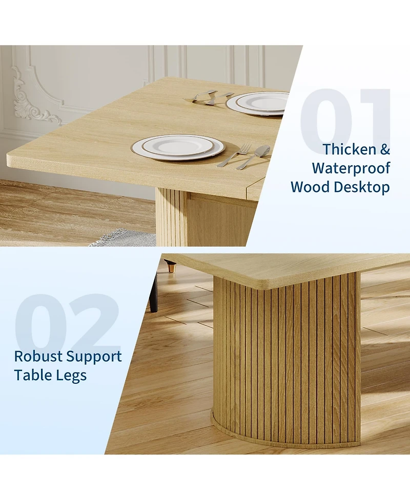 homfan 70.8 Inch Dining Table for 4-6, Modern Kitchen Table with Semi-Cylindrical Base, Wood Table for Dining Room Living Room