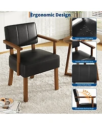 homfan Mid-Century Modern Dining Accent Chair – Sturdy Wood Frame Pu Leather or Linen Upholstery Vertical Stripes Button Tufting