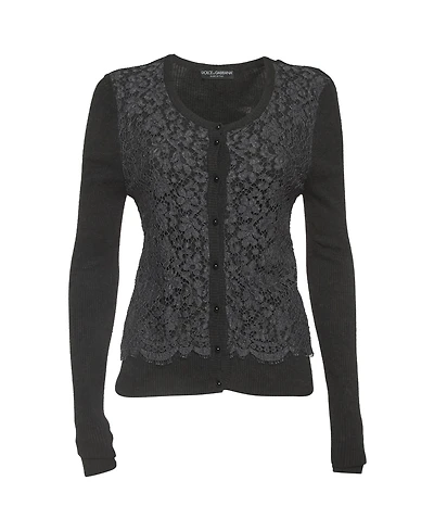 Pre-Owned Dolce & Gabbana Women's Lace And Rib Knit Cardigan