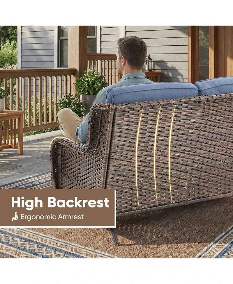 Pocassy 2-Person Wicker Outdoor Patio Glider Couch with Deep Seating and Cushions, Suitable for Porch Deck Balcony