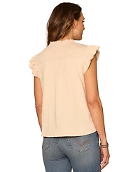 Democracy Petite Ruffle Cap-Sleeve Knit Top