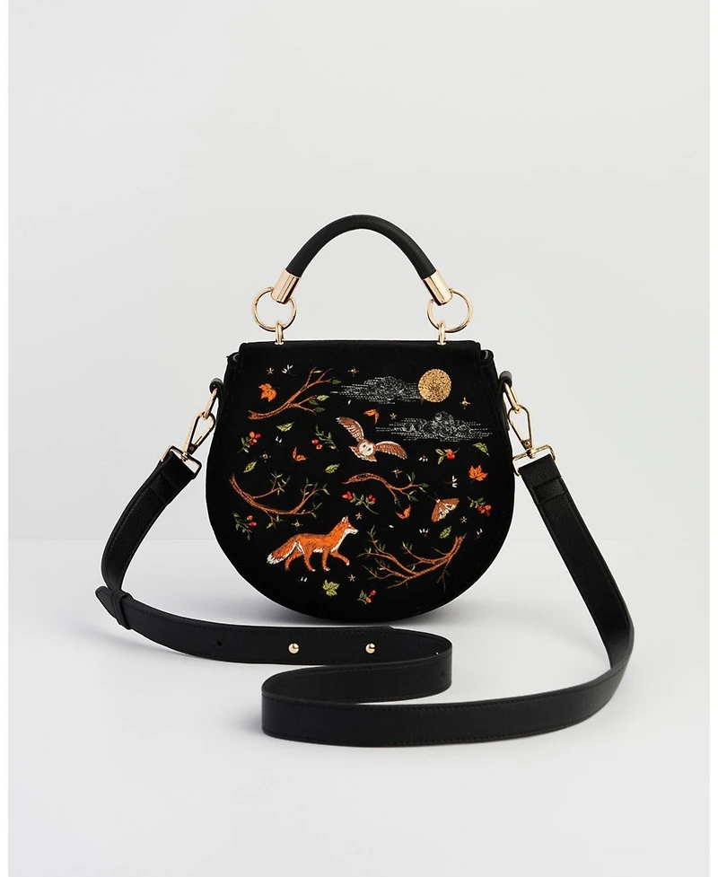 Fable England Fox And Owl Embroidered Top Handle Saddle Bag