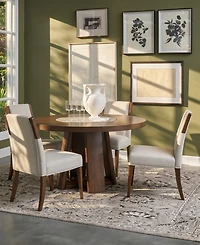 Amelie Round 5-Piece Wood Dining Set (Table and 4 Upholstered Side Chairs)