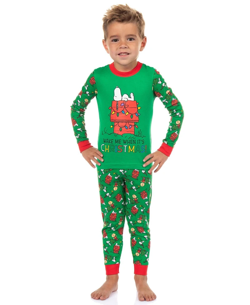 Peanuts Toddler Snoopy Wake Me When It's Christmas 2Peaces Tight-Fit Sleep Set Loungewear