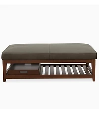 Jacey 17" Leather Rectangle Wood Tray Ottoman