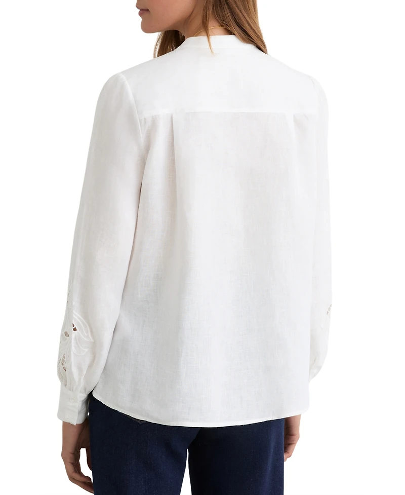 Reiss Women's Linen Embroidered Blouse Shirt