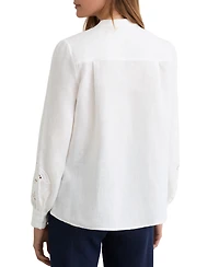 Reiss Women's Linen Embroidered Blouse Shirt