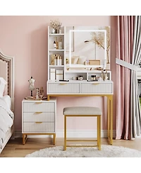 gaomon Makeup Vanity Desk with Led Mirror, 5 Drawers, Removable Cabinet & Cushioned Stool