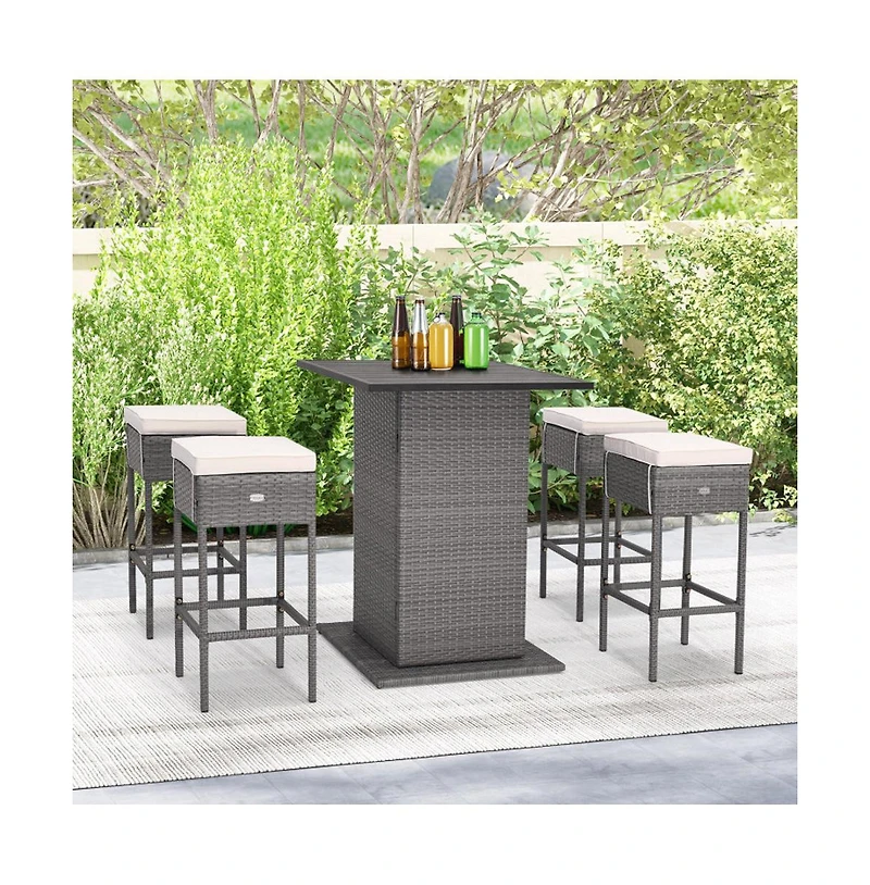 Boyel Living 5 Pieces Outdoor Wicker Bar Table Set with Hidden Storage Shelves