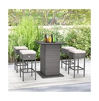 Boyel Living 5 Pieces Outdoor Wicker Bar Table Set with Hidden Storage Shelves