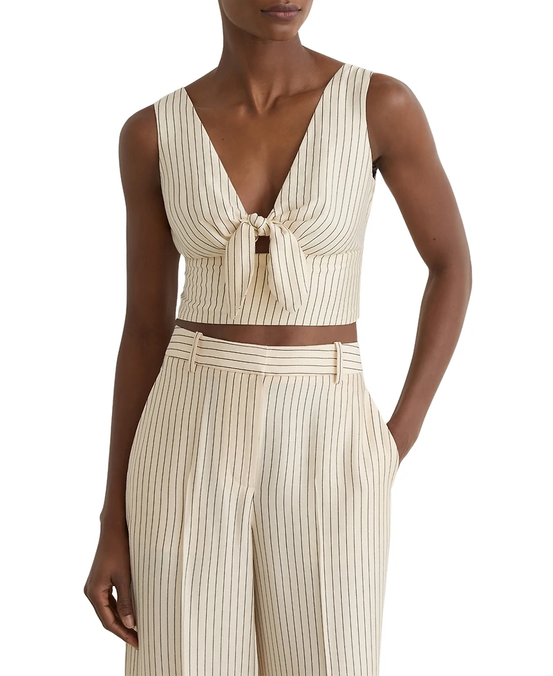 Reiss Women's Pinstripe Tie-Front Cropped Top