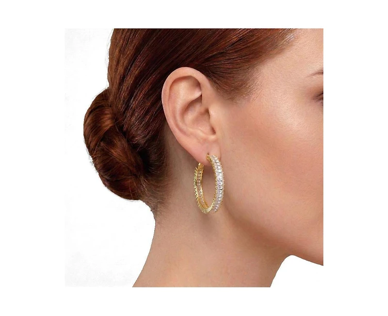 Rachel Glauber Elegant Emerald-Cut Cz Snap Hinge Hoop Statement Earrings