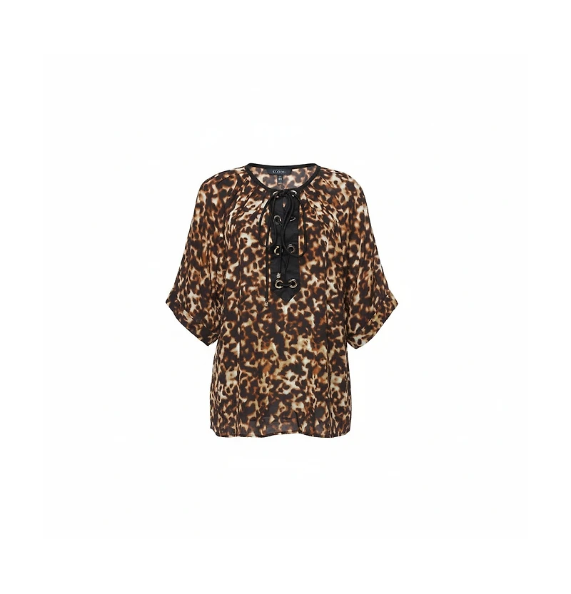 Pre-Owned Roberto Cavalli Women's Printed Silk Crepe Tie Front Blouse