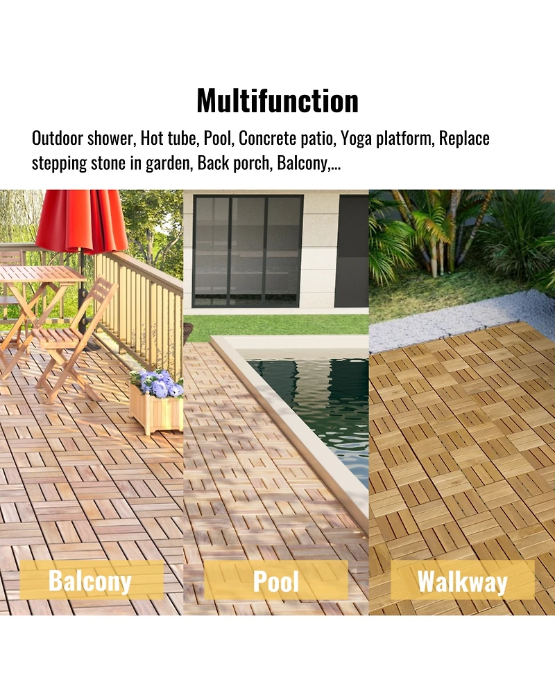 Mondawe 12-inch x 12-inch Acacia Wood Checker Pattern Interlocking Deck Tiles