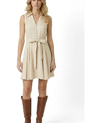 Modenaire Women's Sleeveless Fit-And-Flare Shirt Dress