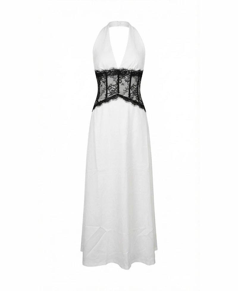 Modenaire Women's Halter Lace Corset-Waist Maxi Dress