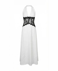 Modenaire Women's Halter Lace Corset-Waist Maxi Dress