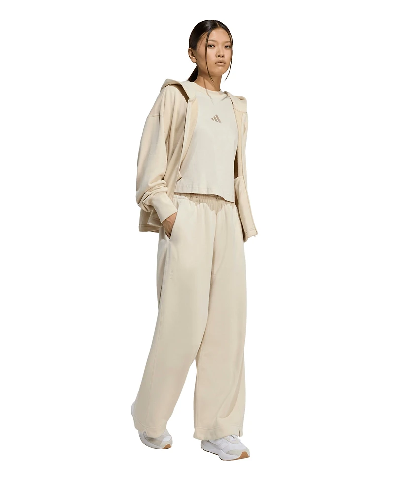 adidas Women's All Sizing Fleece Loose Wide-Leg Pants