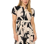 Msk Women's Short Sleeve Belted Maxi Dress