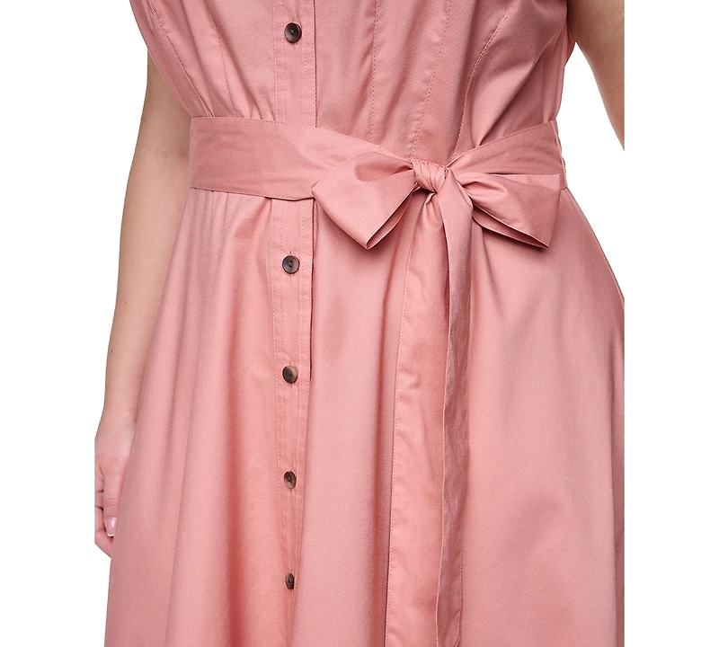 Calvin Klein Plus Cotton-Blend Collared V-Neck Shirt Dress