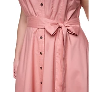 Calvin Klein Plus Cotton-Blend Collared V-Neck Shirt Dress