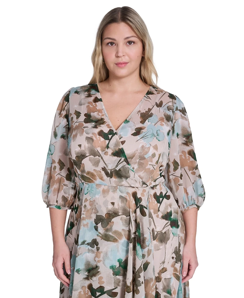 Calvin Klein Plus Surplice V-Neck Midi Dress