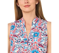 CeCe Women's Printed Collared V-Neck Sleeveless Dress