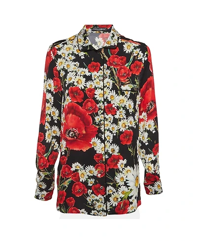 Pre-Owned Dolce & Gabbana Women's Floral Print Crepe Long Sleeve Shirt
