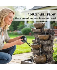Outsunny Outdoor Fountain with Led Lights, Resin Garden Fountain