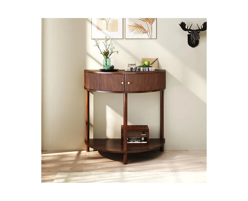 sumyeg 31.5" Corner Cabinet Side Table with 2 Storage Drawers and Bottom Shelf