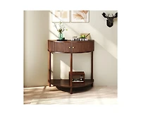 sumyeg 31.5" Corner Cabinet Side Table with 2 Storage Drawers and Bottom Shelf