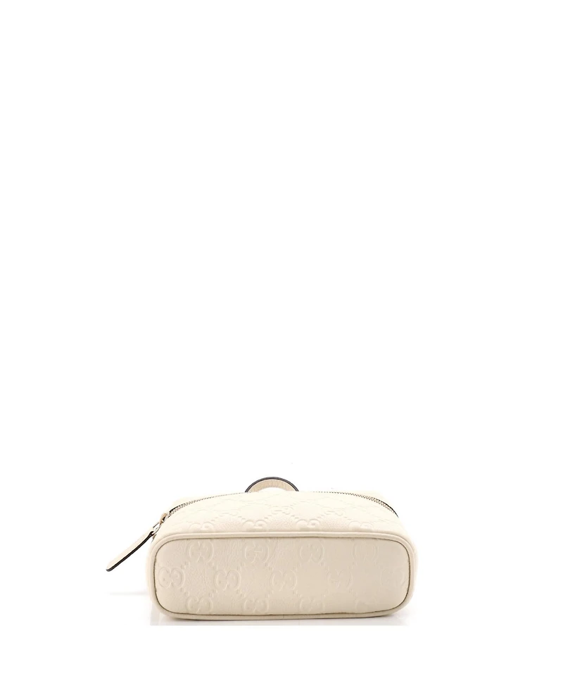 Pre-Owned Gucci Small Emblem Top Handle Vanity Bag Gg Embossed Leather