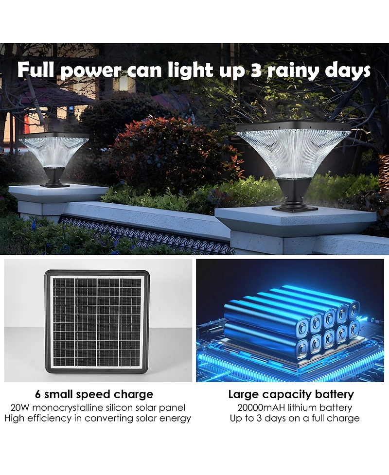 Clihome 15inch Outdoor Post Light, Led with Remote Control, Dimmable, Timer Function