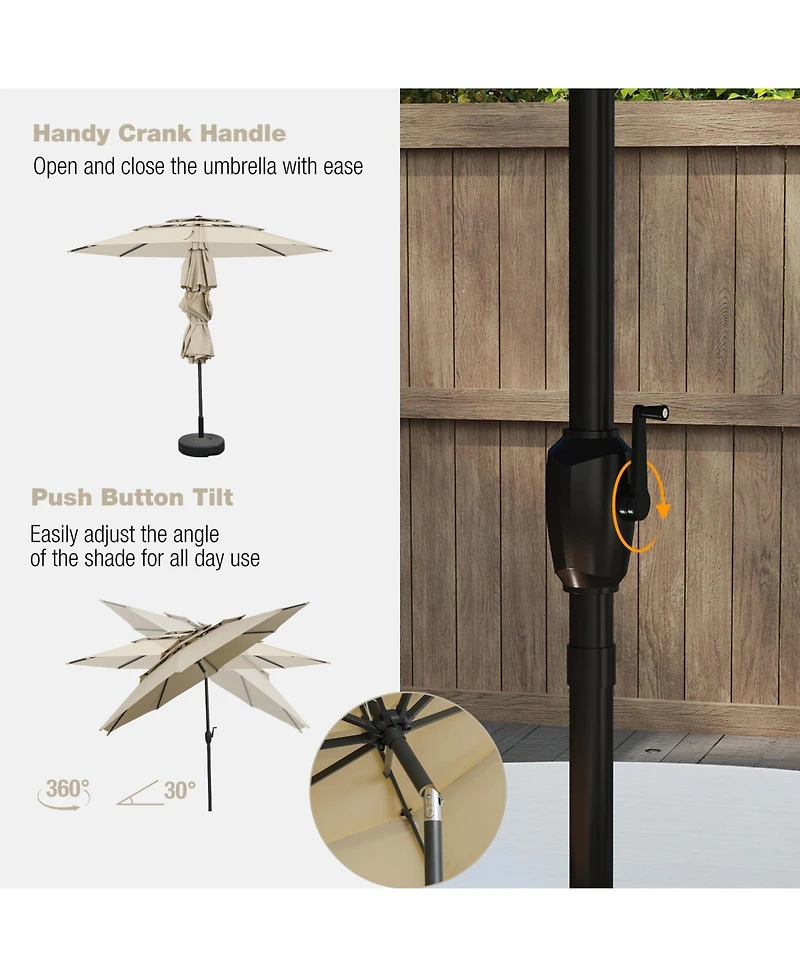 Sugift 10 feet 3 Tier Vented Patio Umbrella with Push Button Tilt