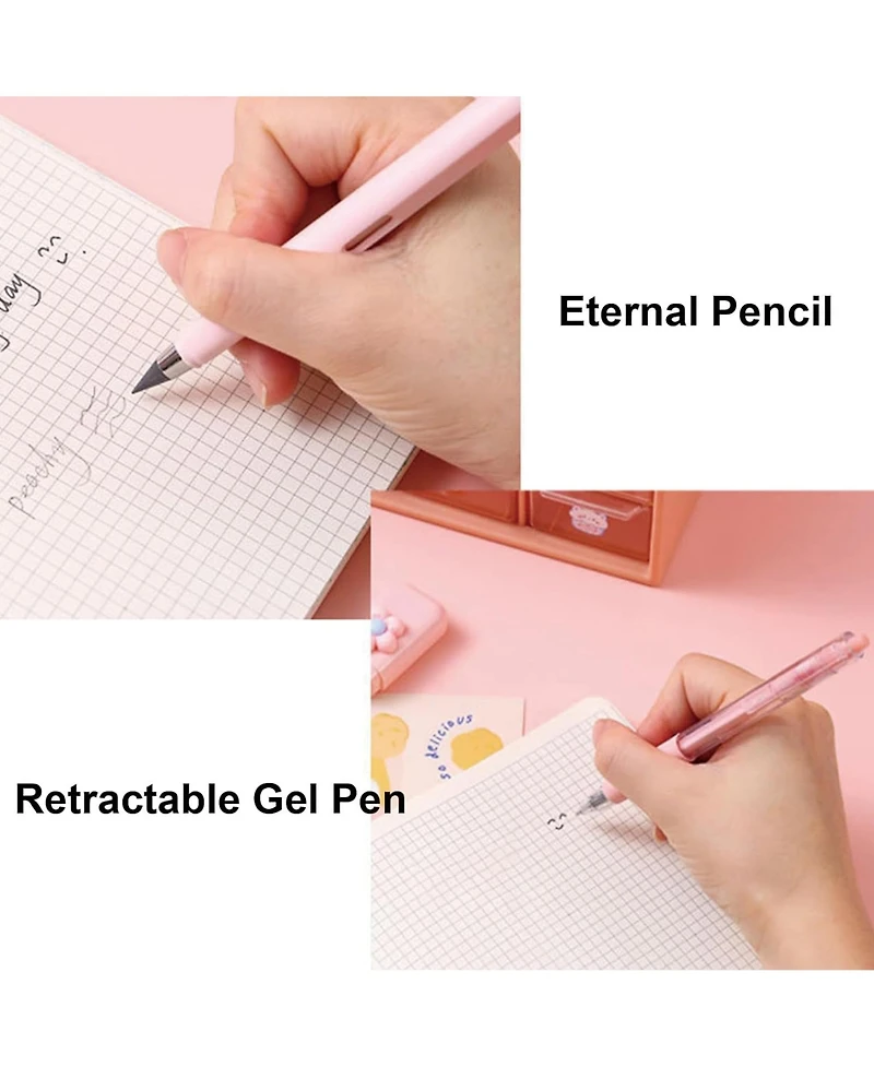 Htutwoo 7-In-1 Stationery Set with Gel Pen, Highlighter, Ballpoint Pen, Pencil, Eraser, Knife and Correction Tape, Children Back To School