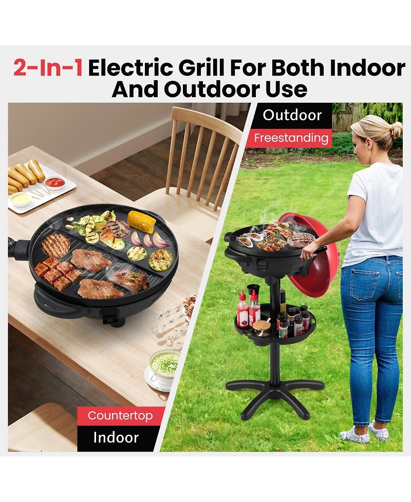 Sugift Electric Bbq Grill 1200W Indoor Outdoor Grill with 2-Zone Non-Stick Grilling Plate