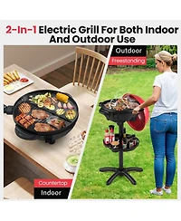 Sugift Electric Bbq Grill 1200W Indoor Outdoor Grill with 2-Zone Non-Stick Grilling Plate