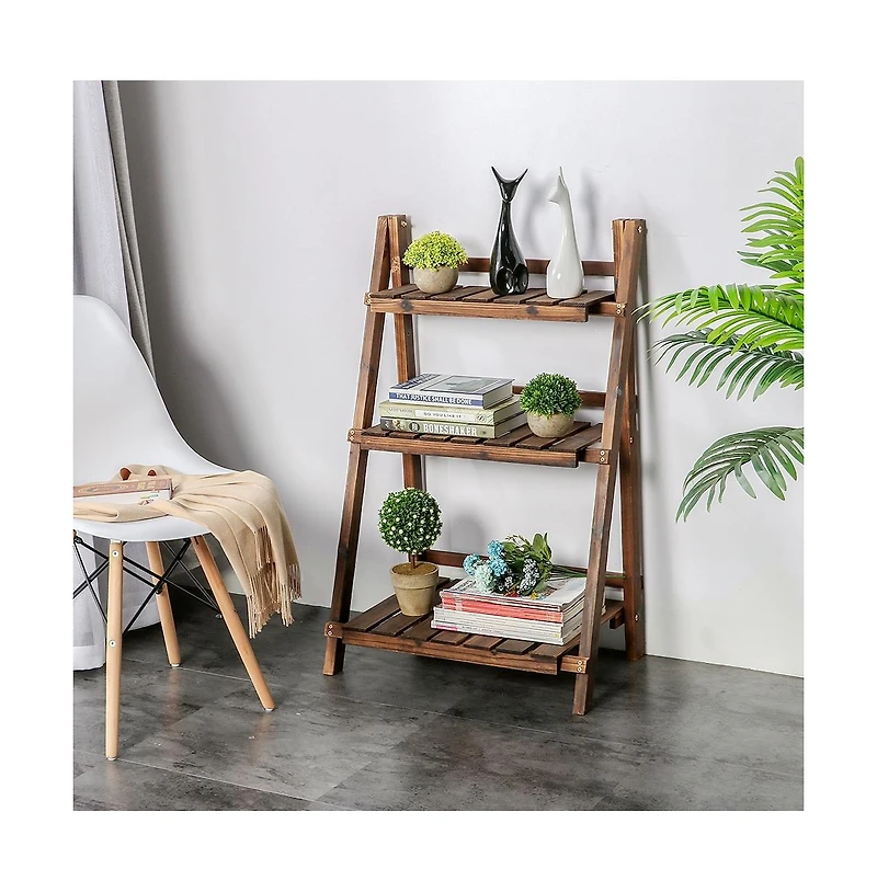 Yaheetech 3-Tier Folding Wooden Flower Pot Stand Flower Display Shelf