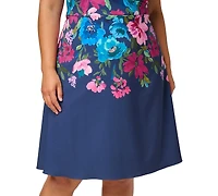 Adrianna Papell Plus Printed V-Neck Sleeveless Midi Dress