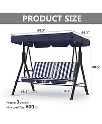 gaomon Outdoor Porch Swing, 3 Seat Patio Swing Chair with Adjustable Canopy, Heavy Duty Cup Holder Trays, Cushion