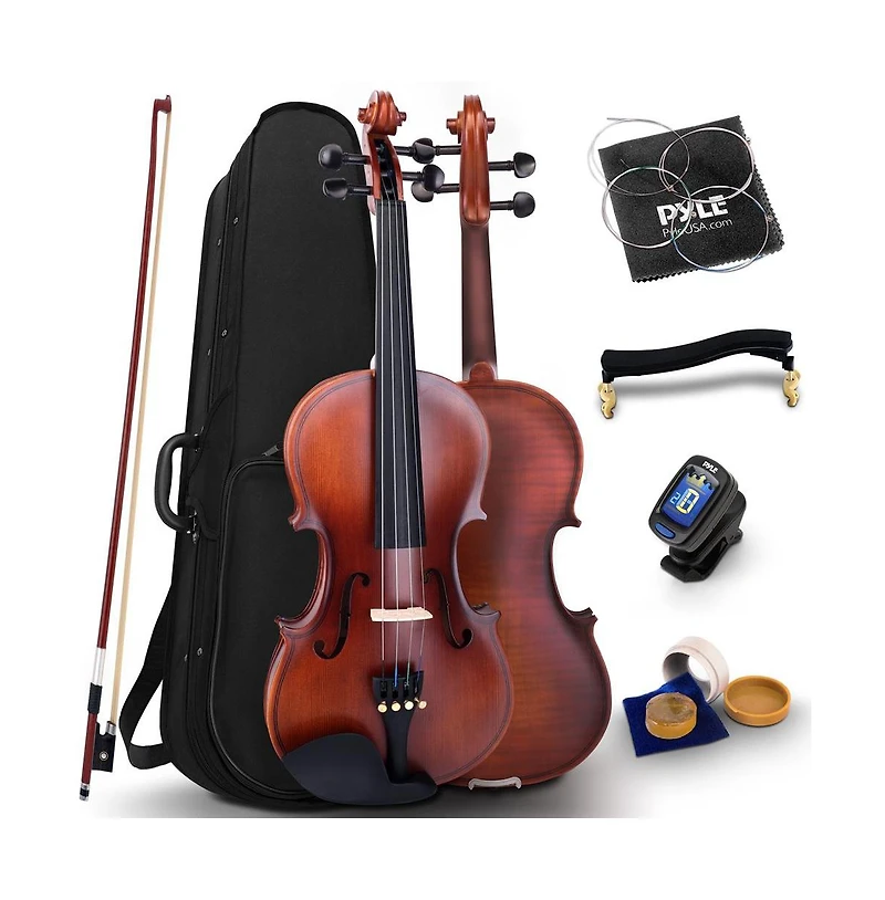 Pyle 4/4 Student Violin Kit - Plywood Violin with Tuner, Extra Strings, Shoulder Rest, and Case